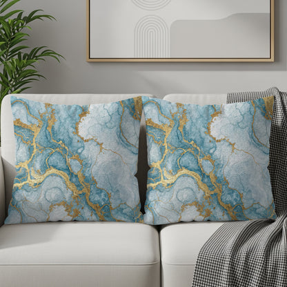 Abstract Gold Veins In Blue Art Decorative Floral Throw Pillows - Walk Greener