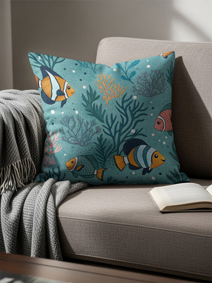 Colorful Underwater Fish Print Decorative Pillow