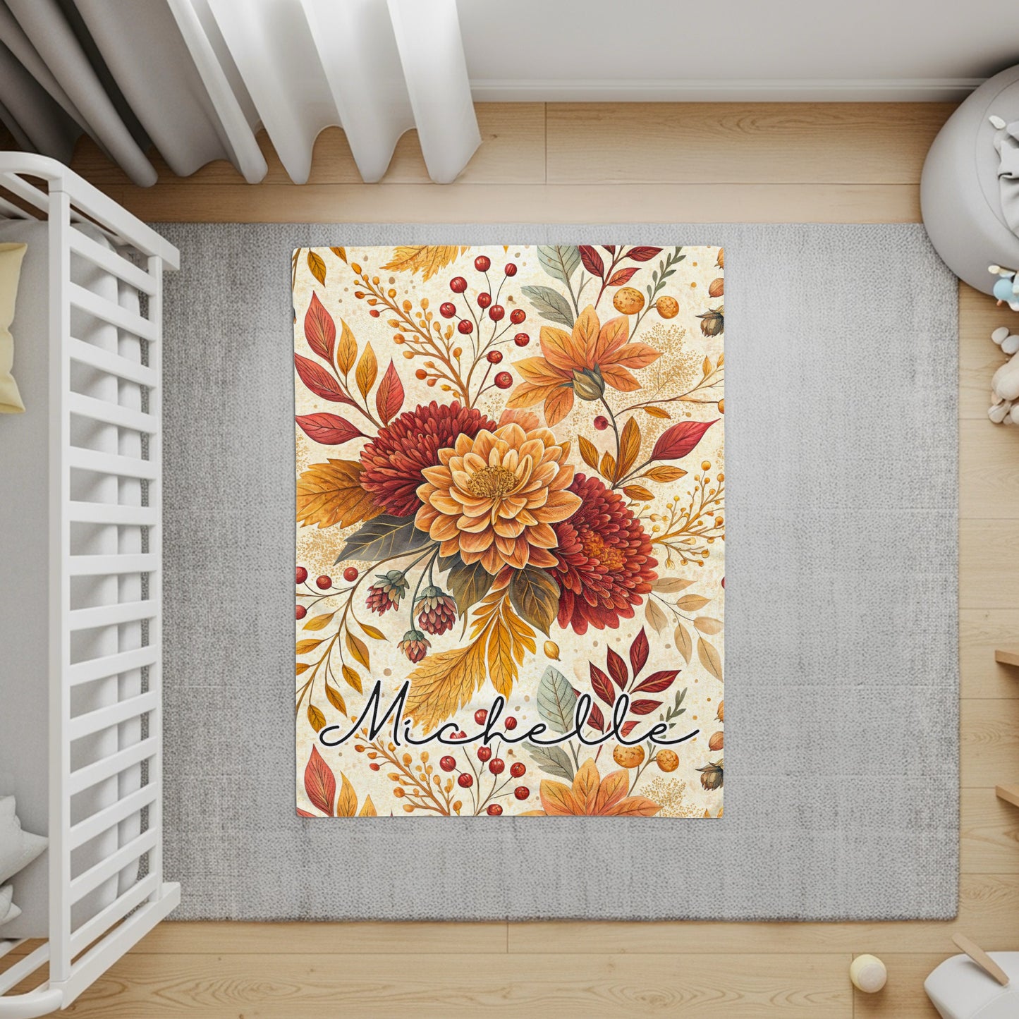 Personalized Fall Floral Pattern with Name Area Rug