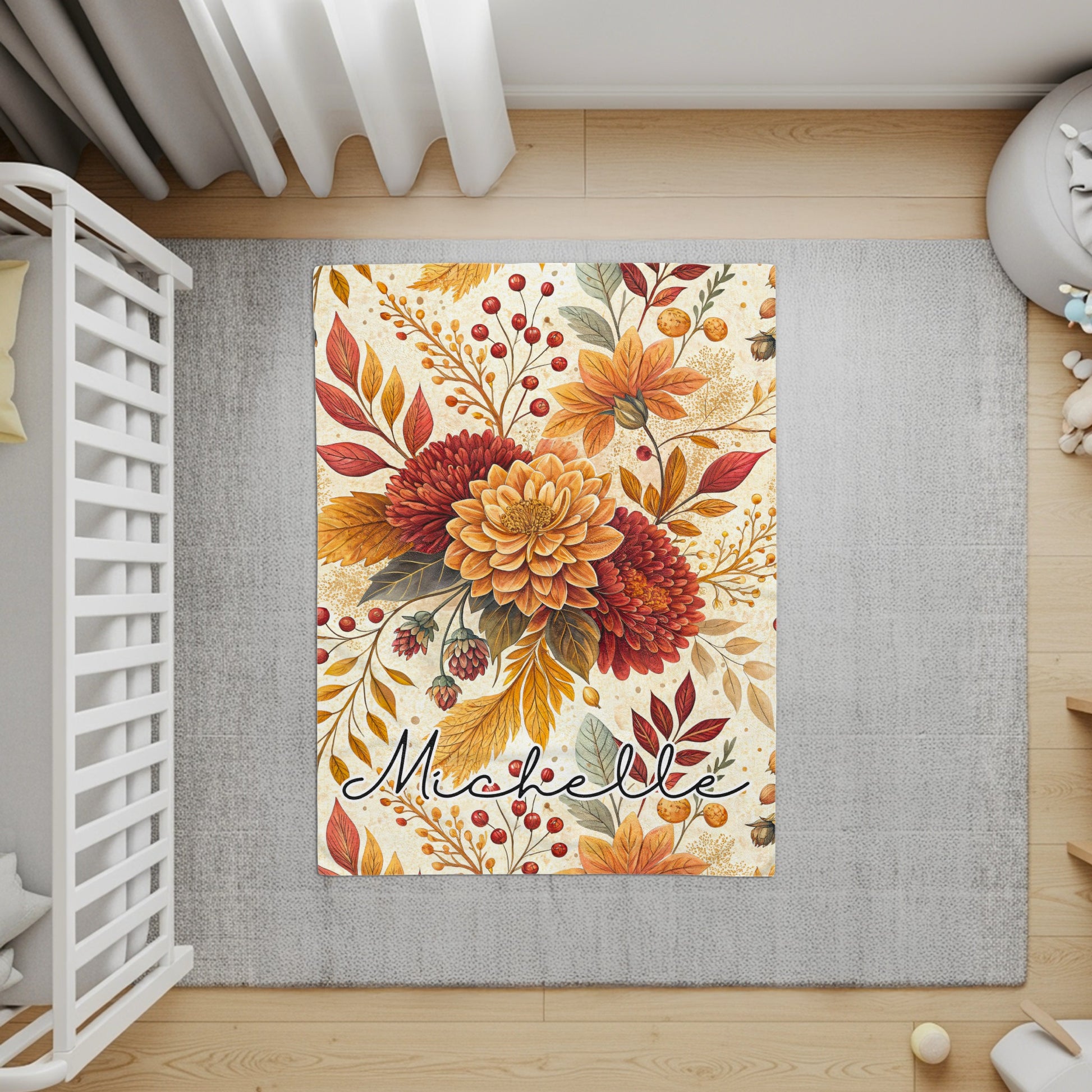 Personalized Fall Floral Pattern with Name Area Rug