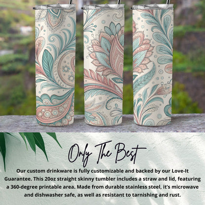 Floral Design 20oz Straight Skinny Tumbler with Straw