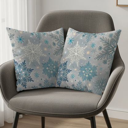 Sparkling Snowflakes Pattern in Winter Wonderland Throw Pillows - Walk Greener