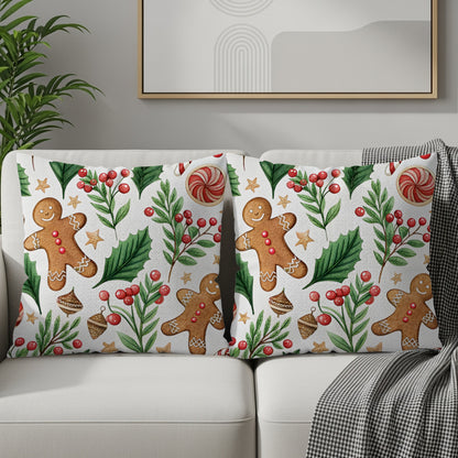 Christmas Gingerbread and Holly Throw Pillow Covers