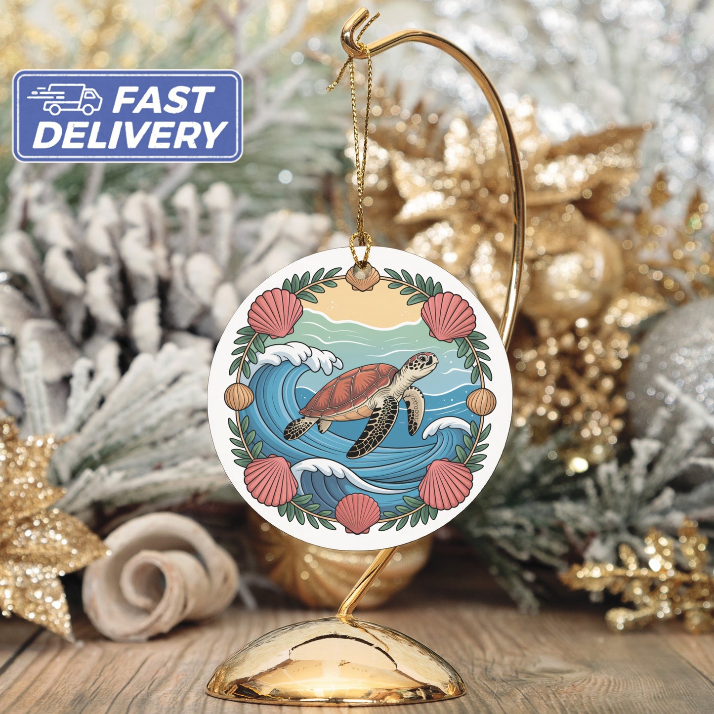Sea Turtle and Ocean Scene Round Ornament product