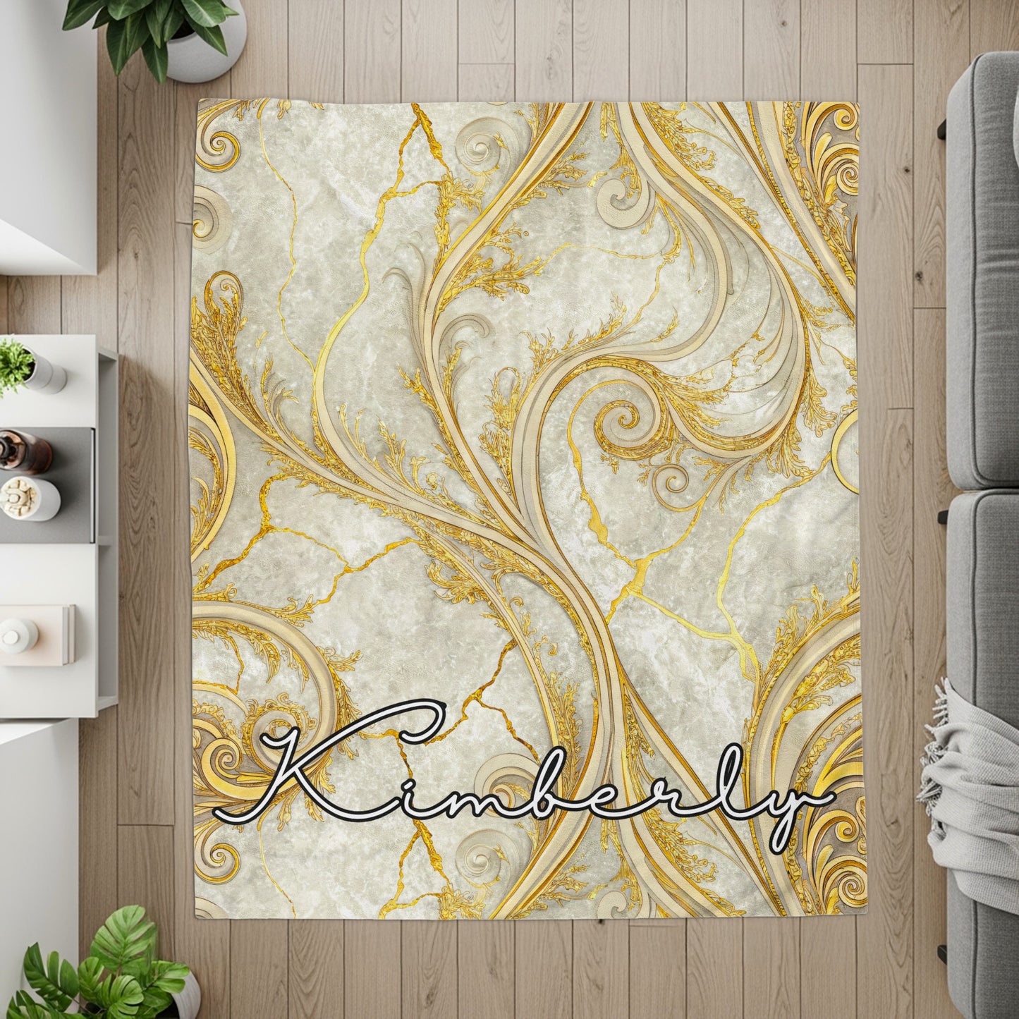 Elegant Marbled Gold and Gray Personalized Rug
