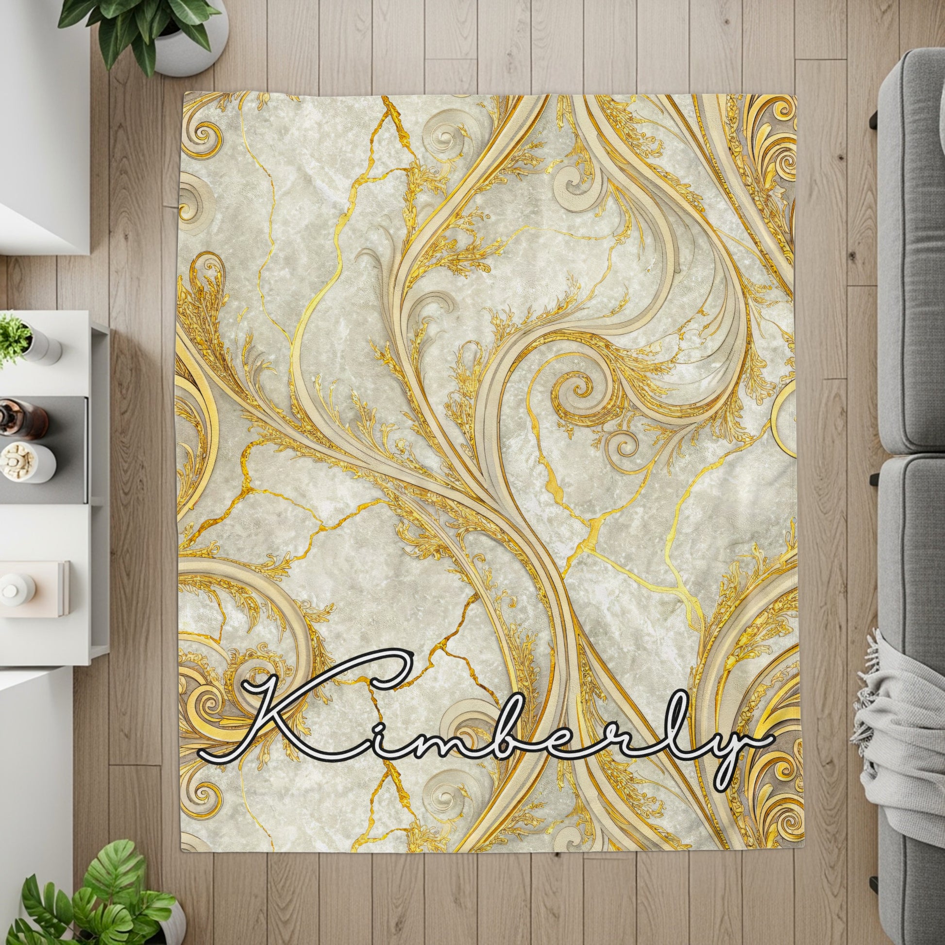 Elegant Marbled Gold and Gray Personalized Rug