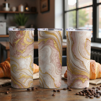 Elegant Pink and Gold Marble Pattern Tumblers Set
