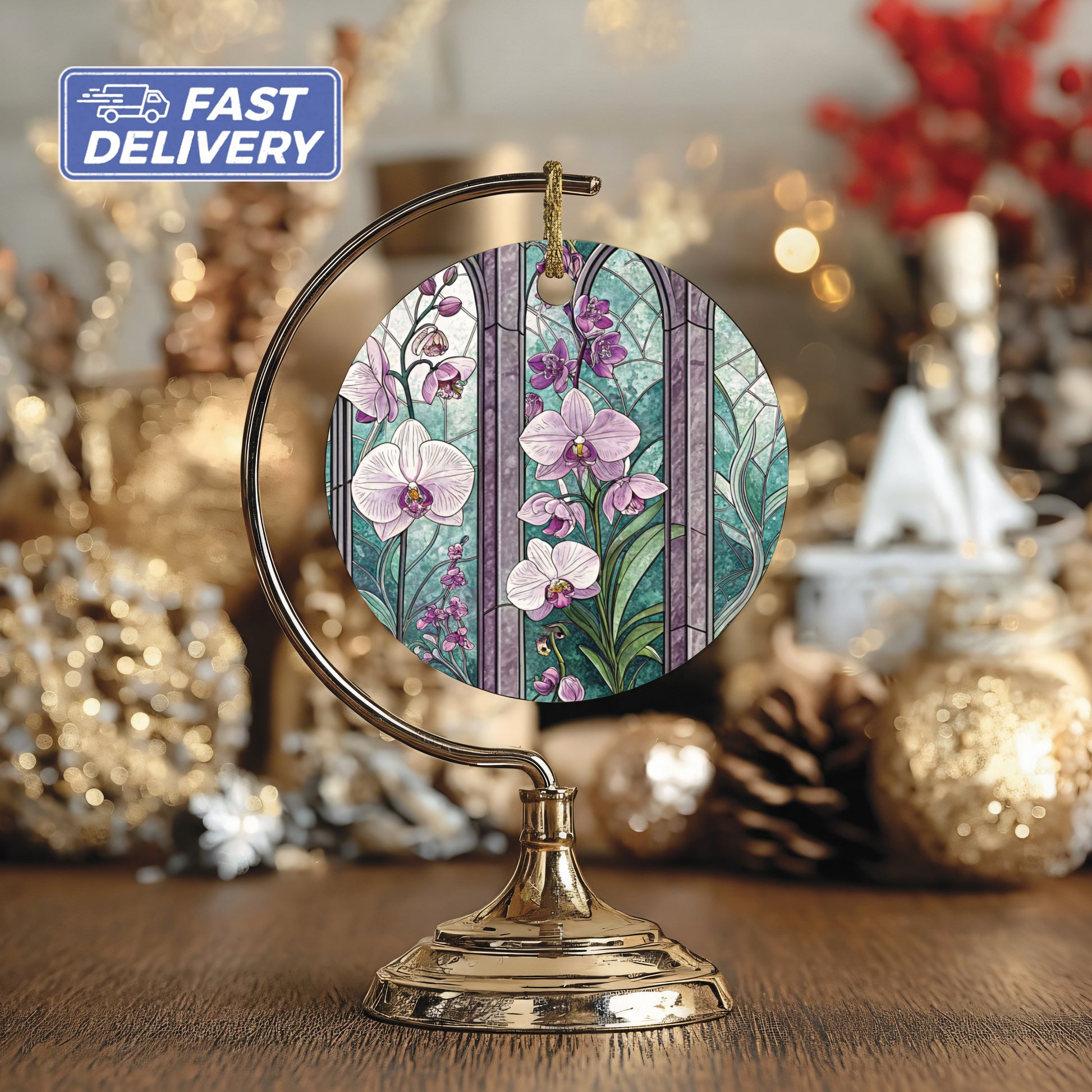 Beautiful Floral Stained Glass Design Ornament
