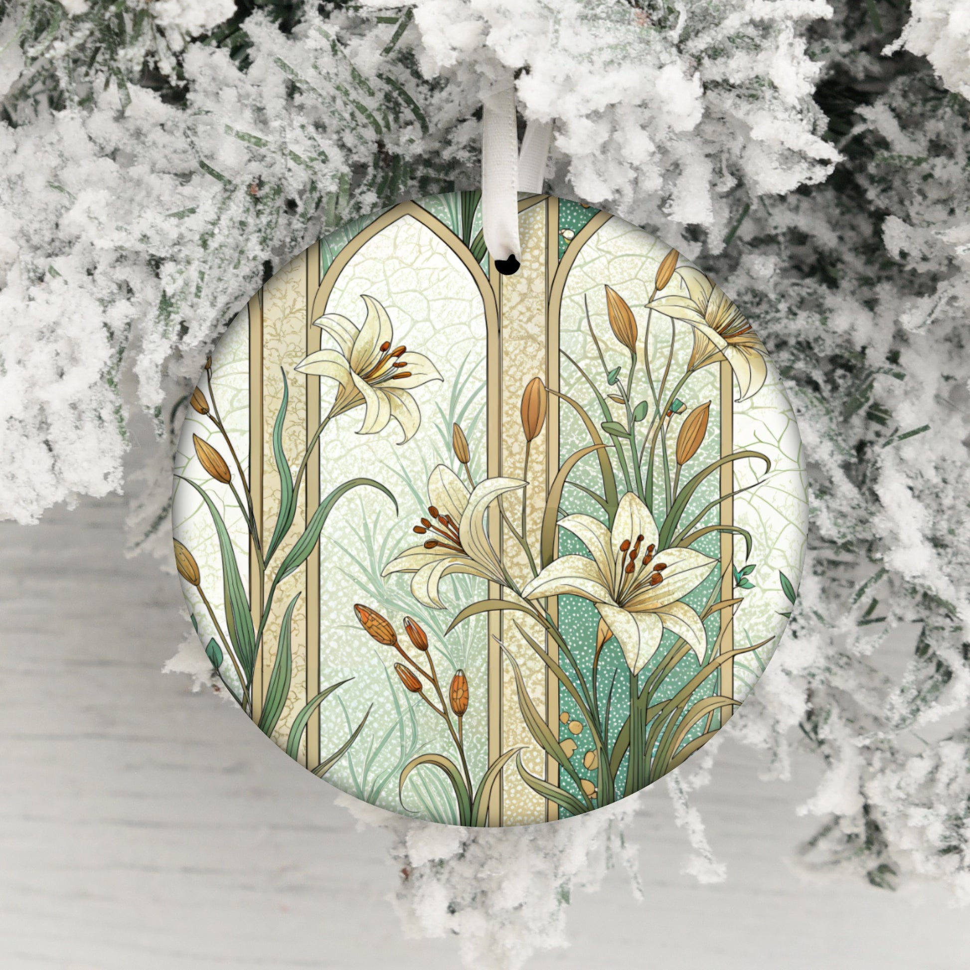 Elegant Floral Design Round Christmas Ornament Decor