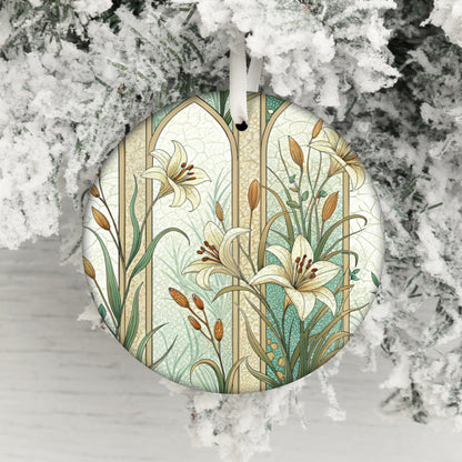 Elegant Floral Design Round Christmas Ornament Decor