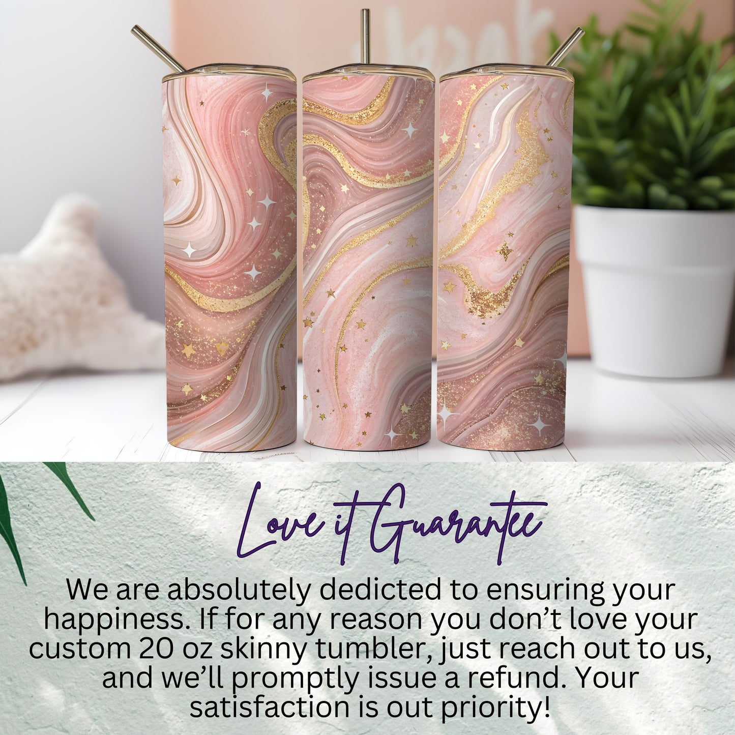 Pink and Gold Swirl 20 oz Skinny Tumbler