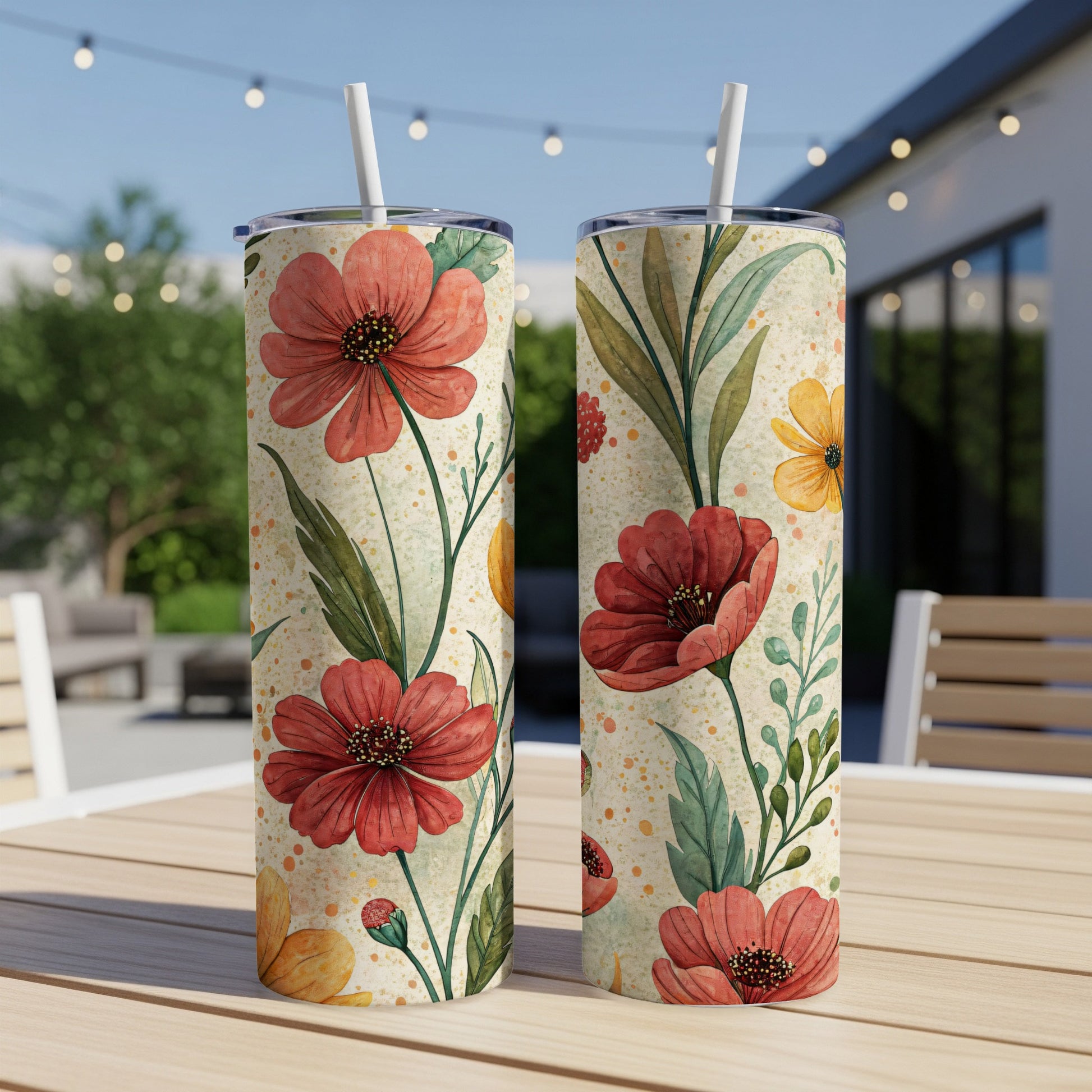 Watercolor Floral Delight Design 20 oz Skinny Tumbler - Walk Greener