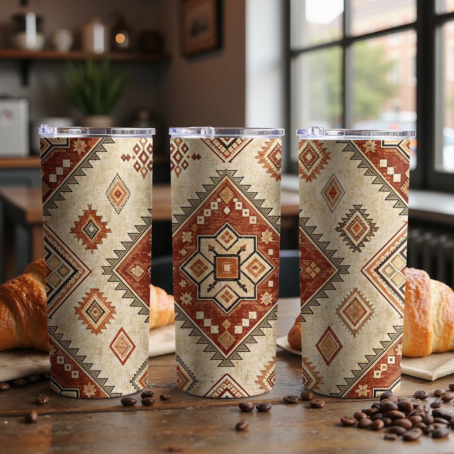Aztec Patterned Double Walled Insulated Tumbler Cups