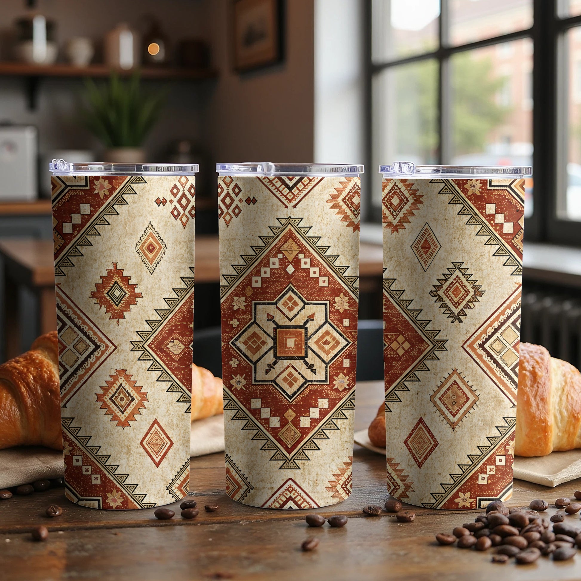 Aztec Patterned Double Walled Insulated Tumbler Cups