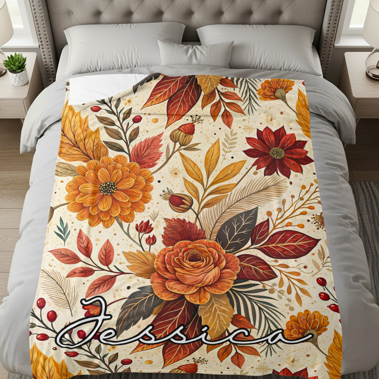 Customized Autumn Floral Jessica Print Blanket