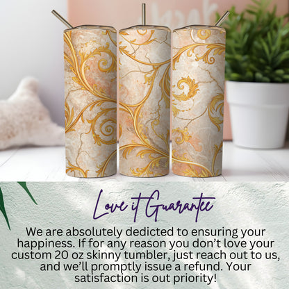 Custom 20 oz Skinny Tumbler with Gold Swirl Design