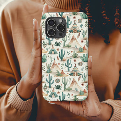 Boho Patterned Cactus and Mountains Phone Case Cover