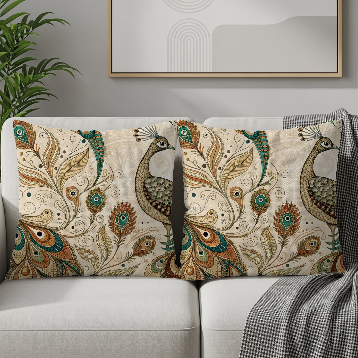 Elegant Peacock and Feather Design Decorative Pillows