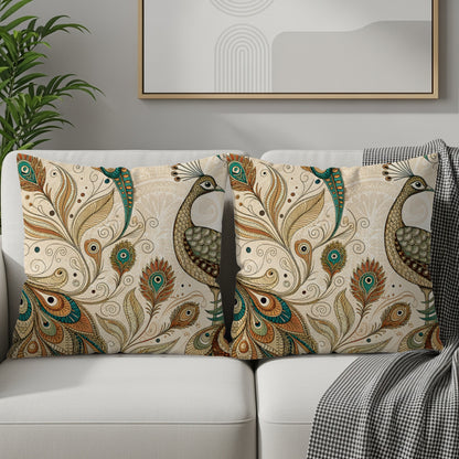 Elegant Peacock and Feather Design Decorative Pillows