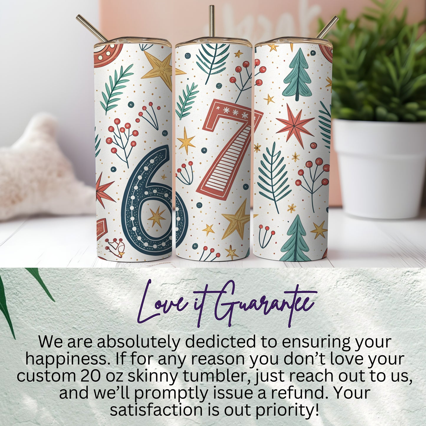 Festive Custom 20 oz Skinny Tumbler with Numbers
