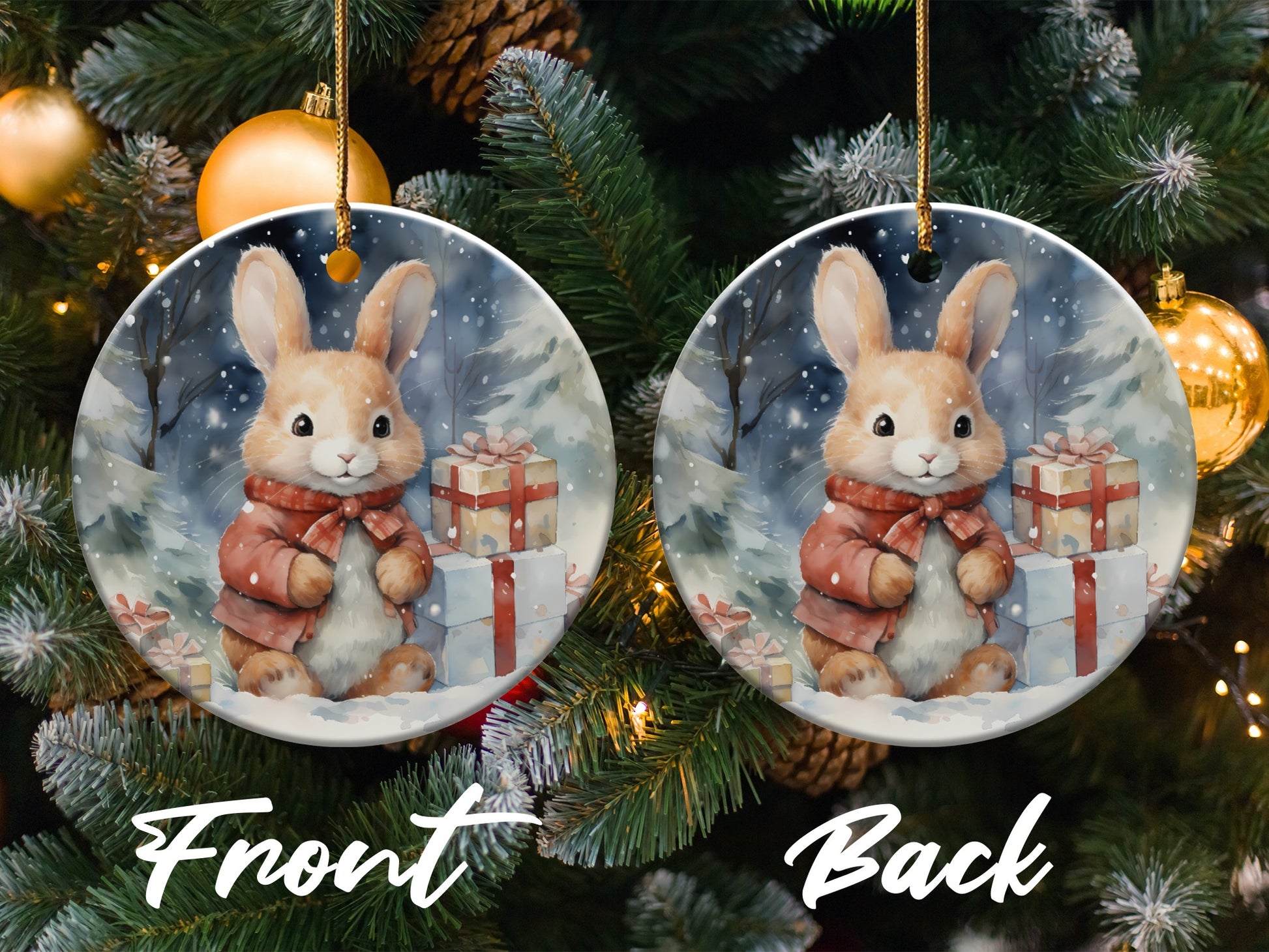 Cute Bunny Holding Present Christmas Ornament product