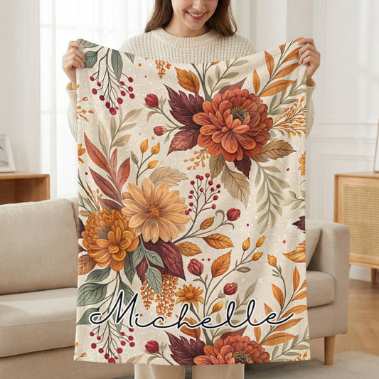Personalized Autumn Floral Michelle Blanket