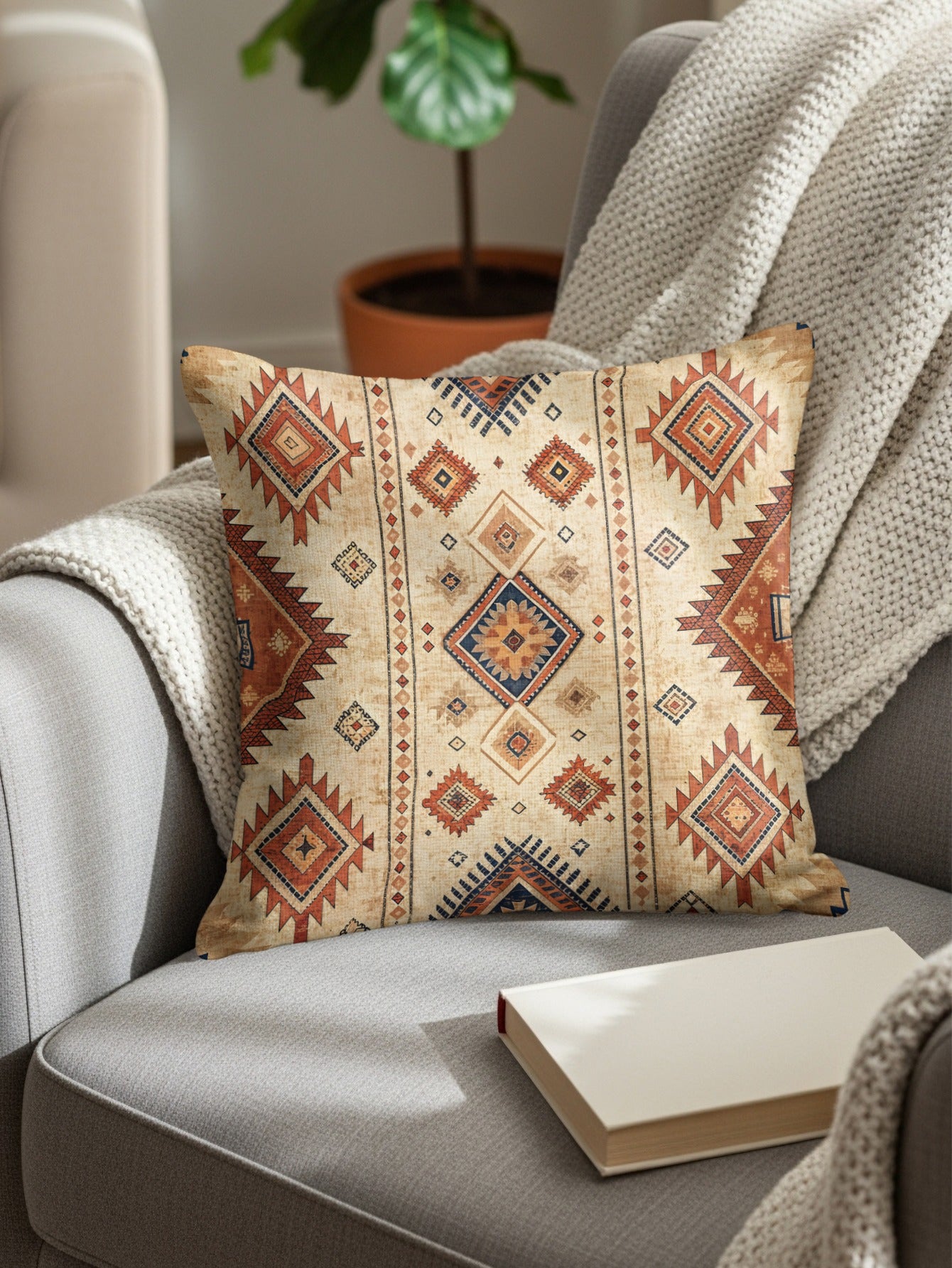 Southwestern Geometric Pattern Throw Pillow Cover