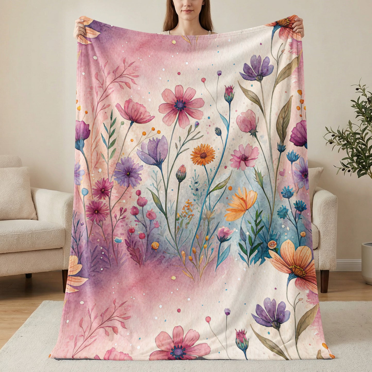 Watercolor Floral Garden Scene Artistic Design - Walk Greener