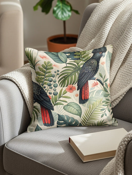 Tropical Parrot and Foliage Design Throw Pillow