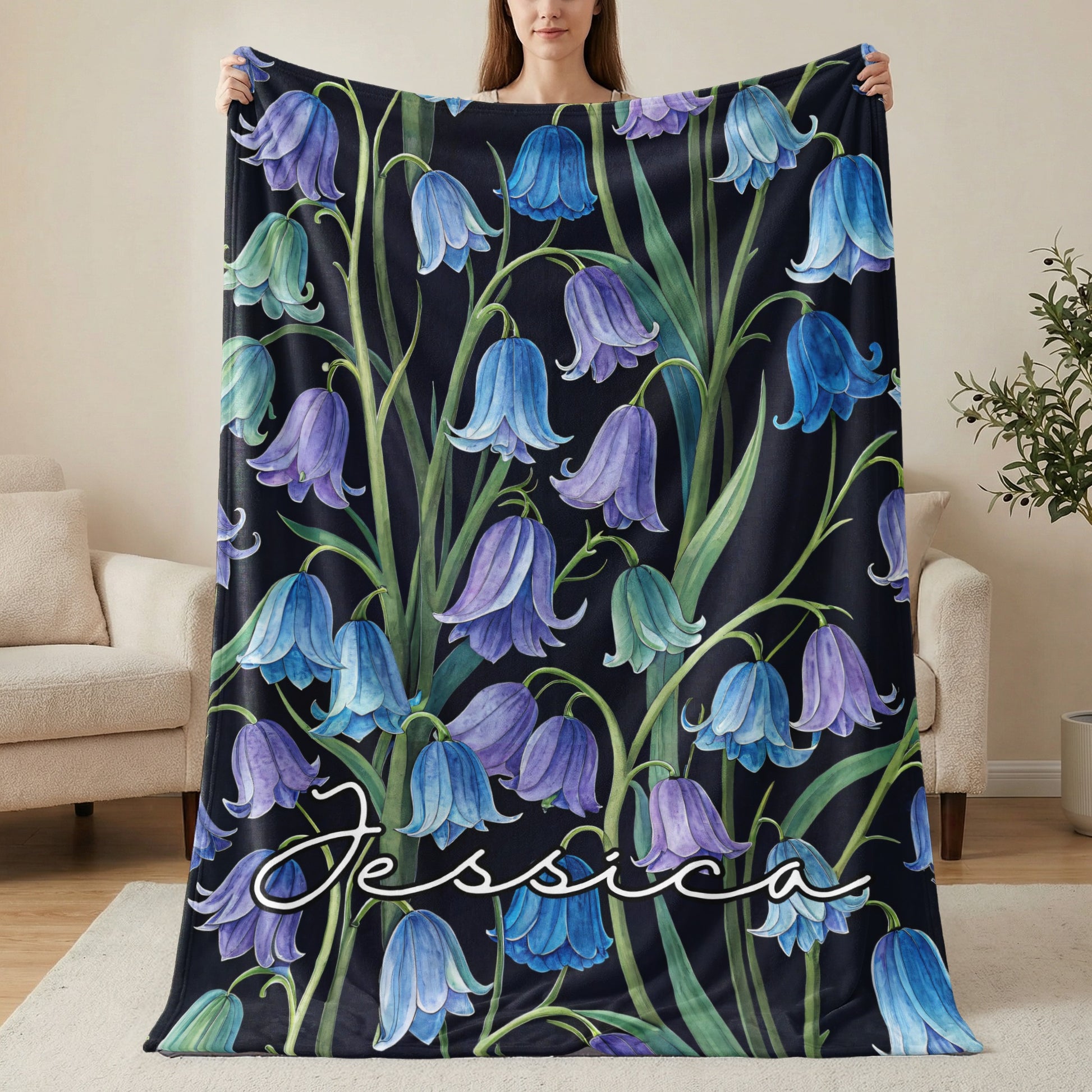 Customizable Floral Design Blanket with Jessica Text
