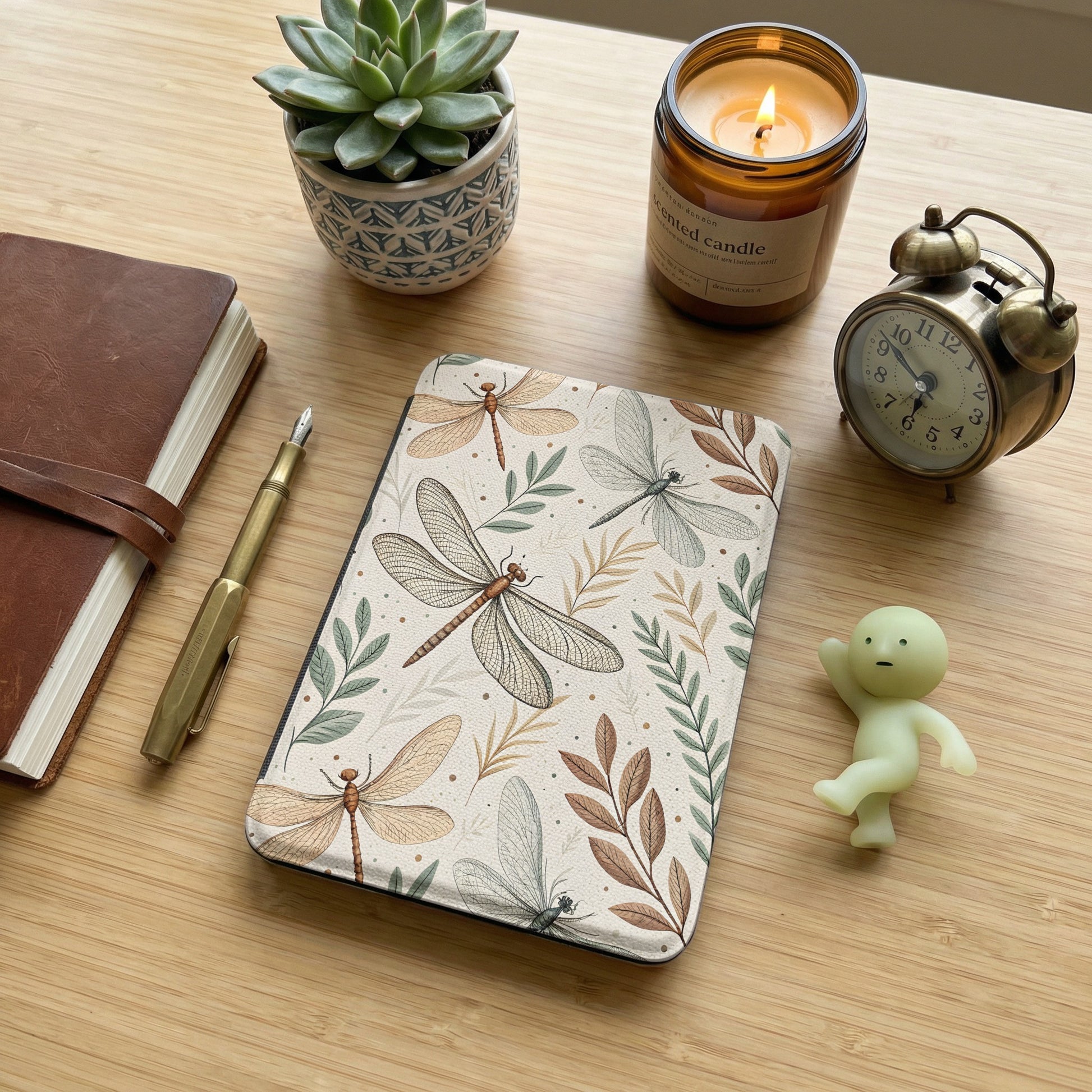 Dragonfly Pattern Notebook with Botanical Elements