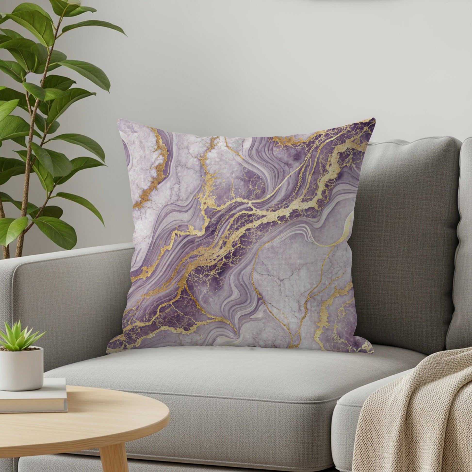 Purple Marble and Gold Vein Design Cushion Pillow Cover