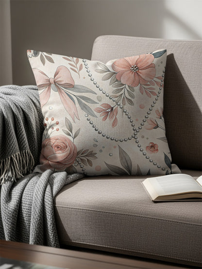 Elegant Floral Bow Design Throw Pillow for Living Room