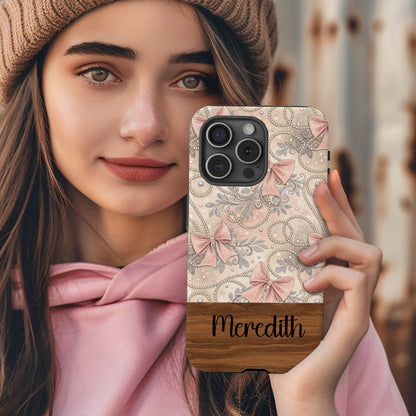 Custom Floral Bow and Name Design Phone Case