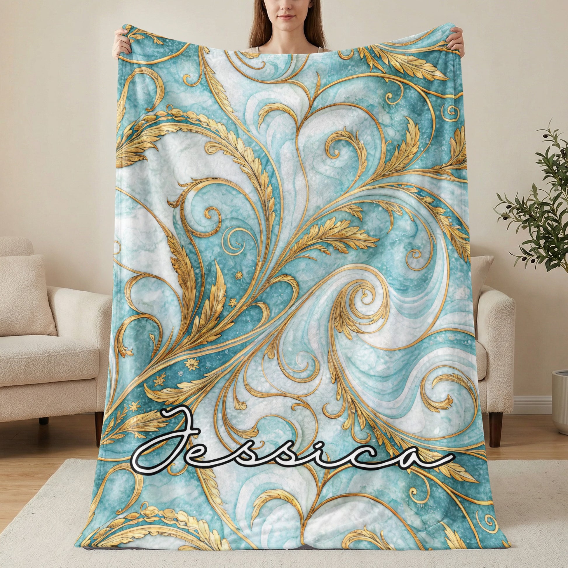 Elegant Swirl Pattern Personalized Jessica Blanket