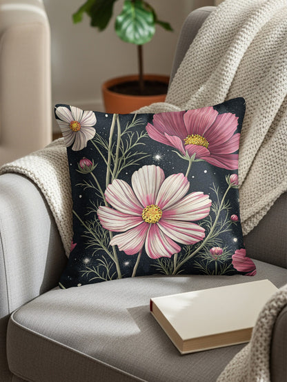 Pink Flowers In The Starlight Decorative Floral Throw Pillows - Walk Greener