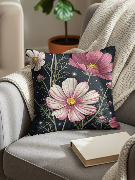 Pink Flowers In The Starlight Decorative Floral Throw Pillows - Walk Greener