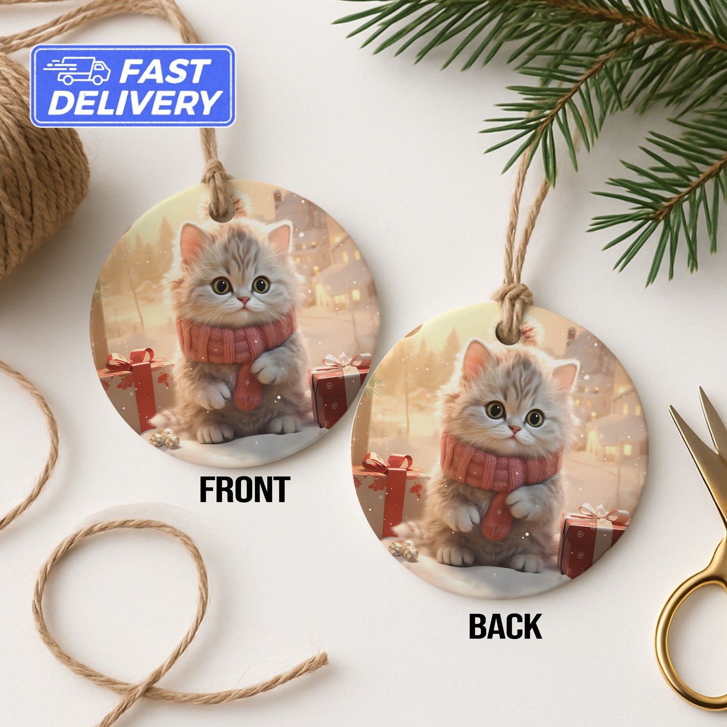 Cute Fluffy Kitten Christmas Tree Ornament product