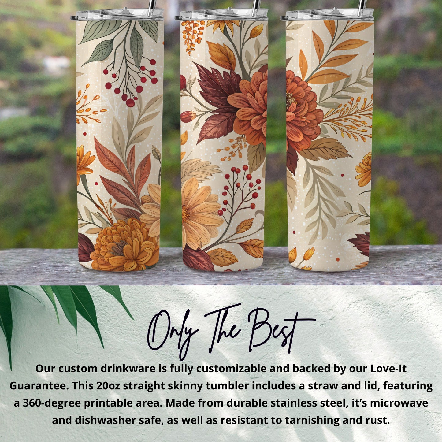 Floral Autumn Design 20oz Skinny Tumbler With Lid