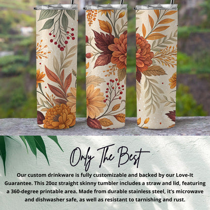 Floral Autumn Design 20oz Skinny Tumbler With Lid