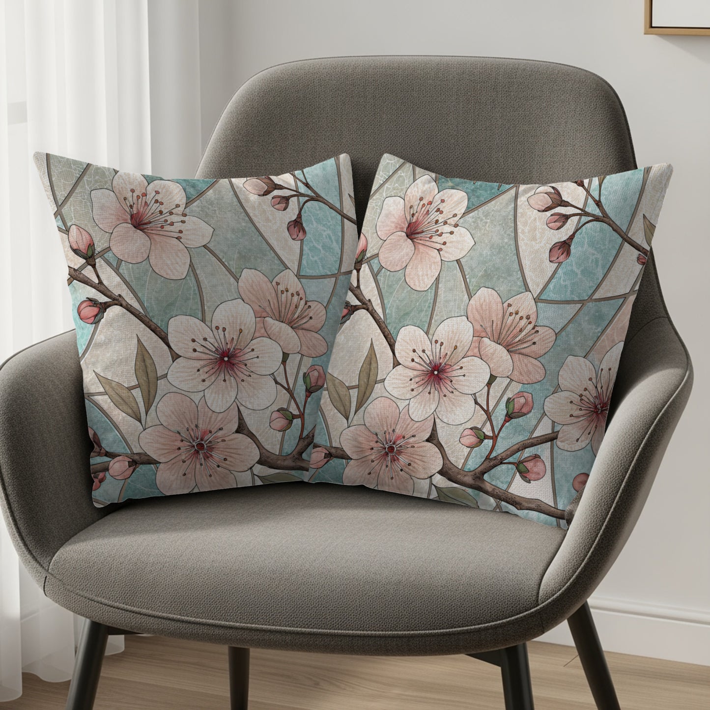 Stained Glass Floral Design Beautiful Blooms Throw Pillows - Walk Greener
