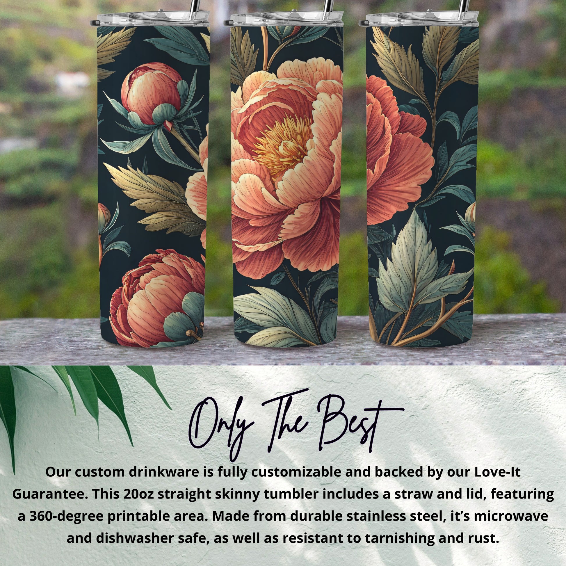 Floral Design Customizable 20oz Skinny Tumbler