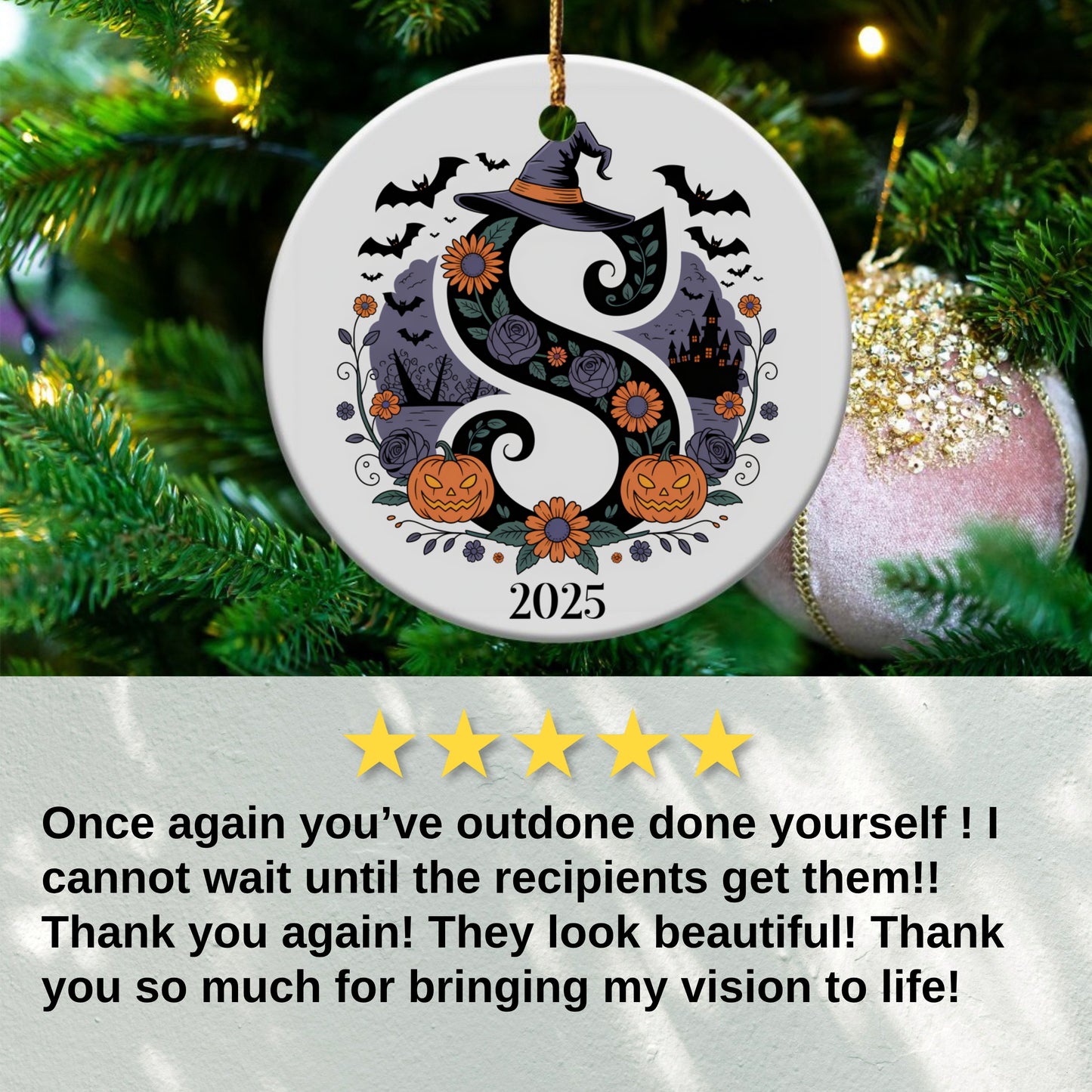 Halloween Witch and Pumpkin Christmas Ornament product