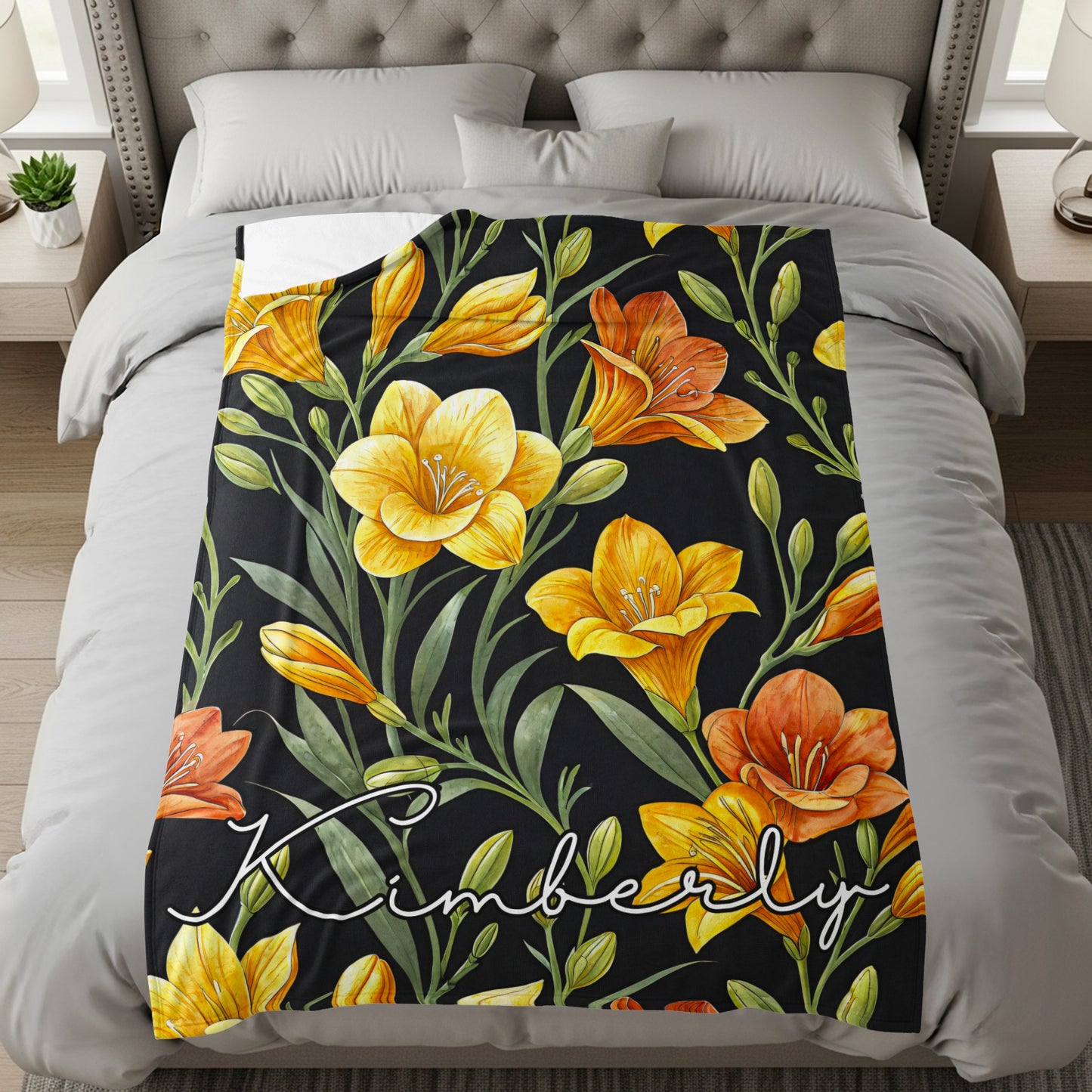 Kimberly Yellow and Orange Floral Pattern Blanket