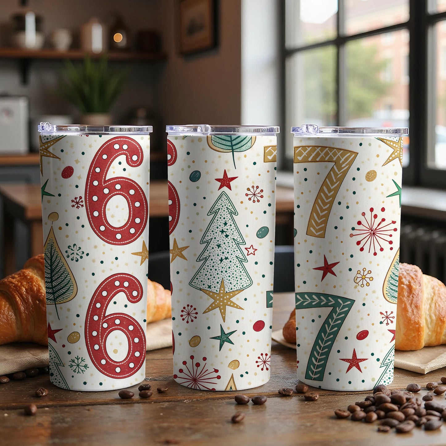 Festive Holiday Number Print Travel Tumbler Set