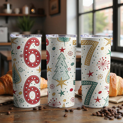 Festive Holiday Number Print Travel Tumbler Set