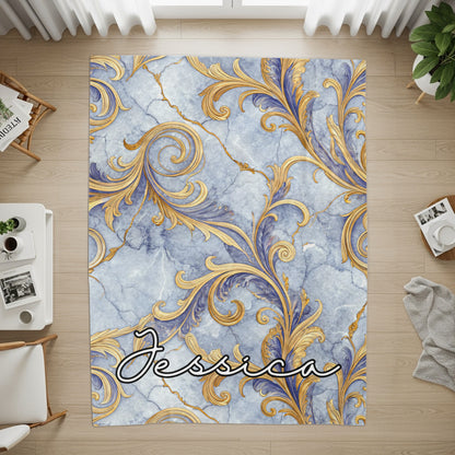 Elegant Blue Marble Golden Accents Custom Name Personalized - Walk Greener
