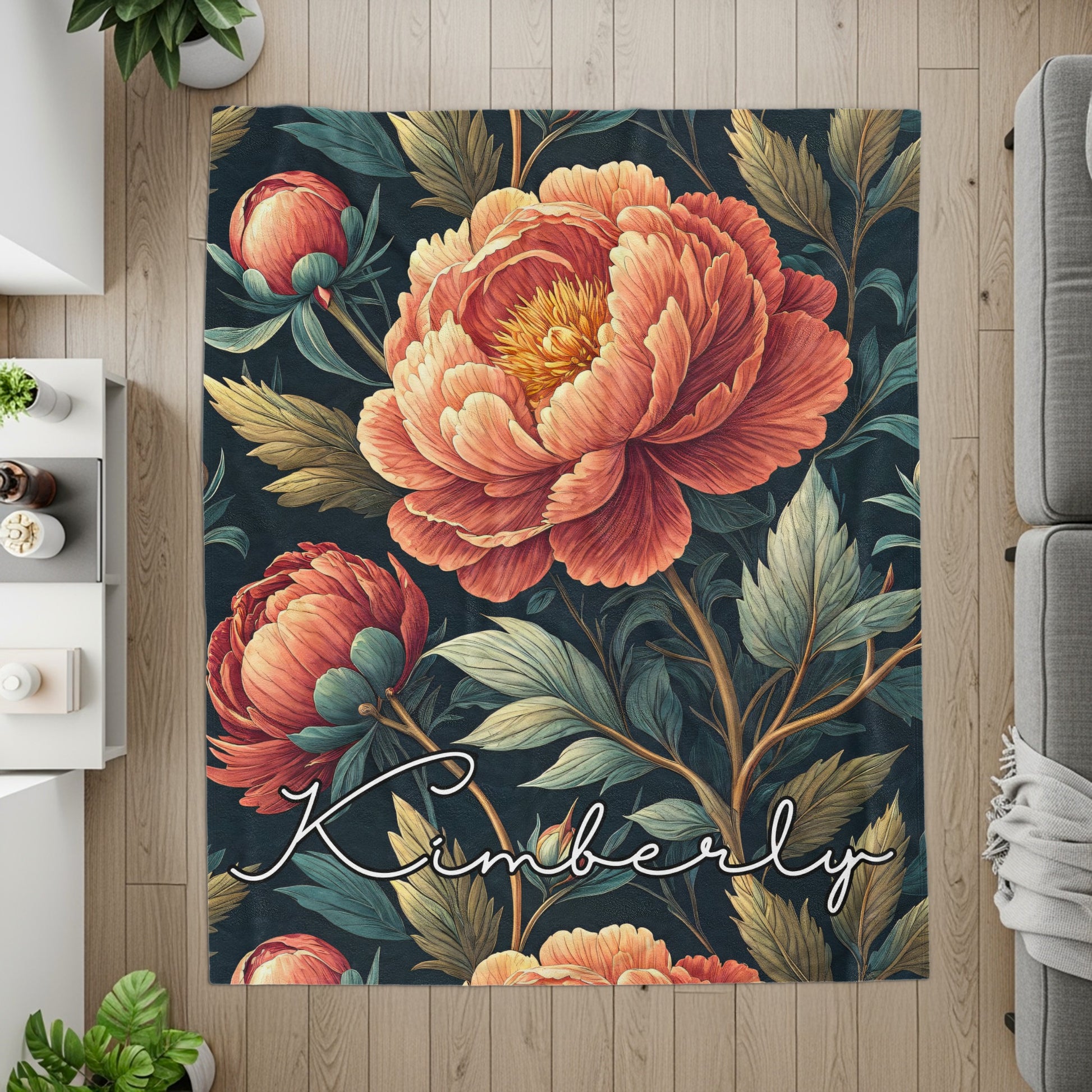 Floral Peonies Personalized Custom Name Blanket Special - Walk Greener