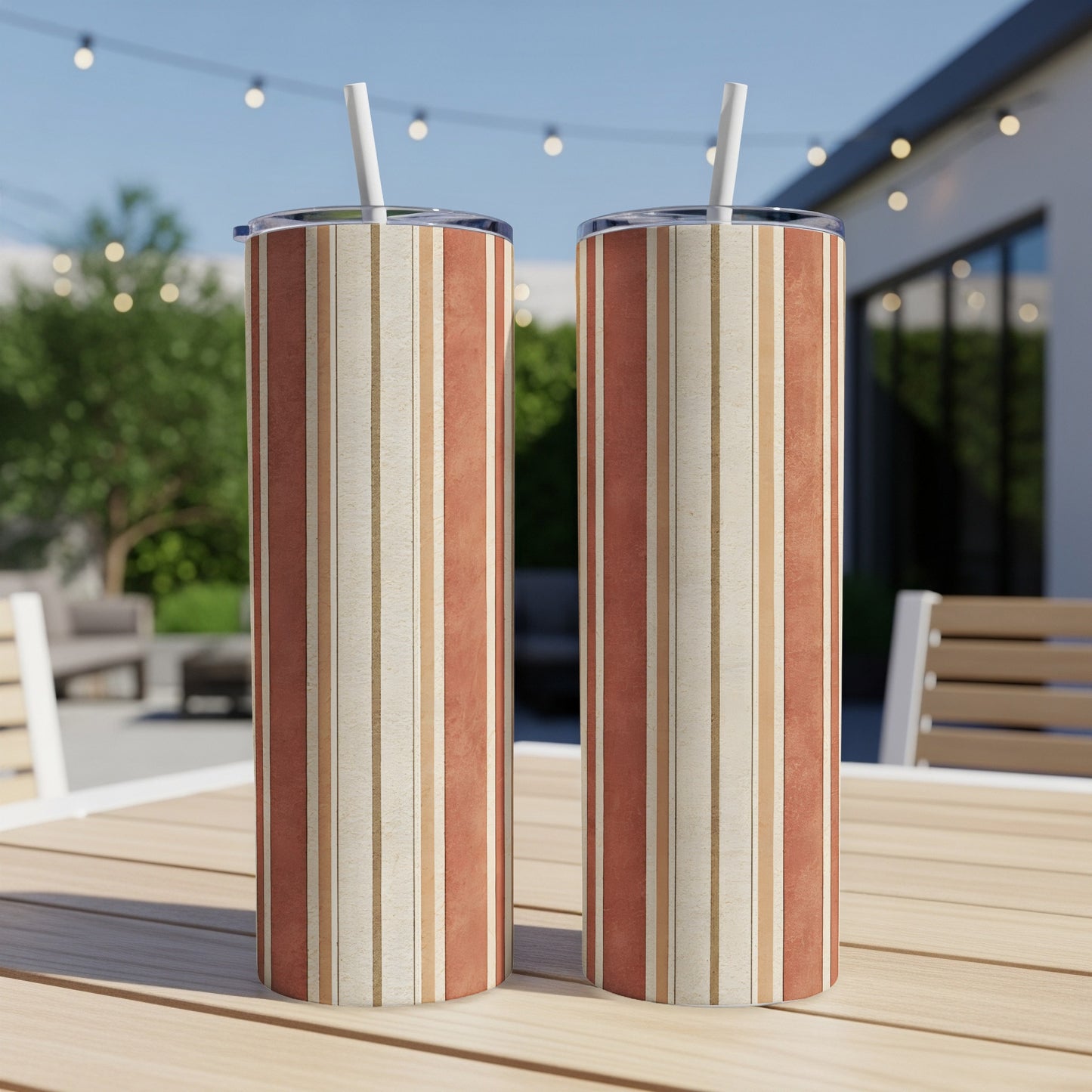 Stylish Vertical Striped Tall Tumblers with Straws