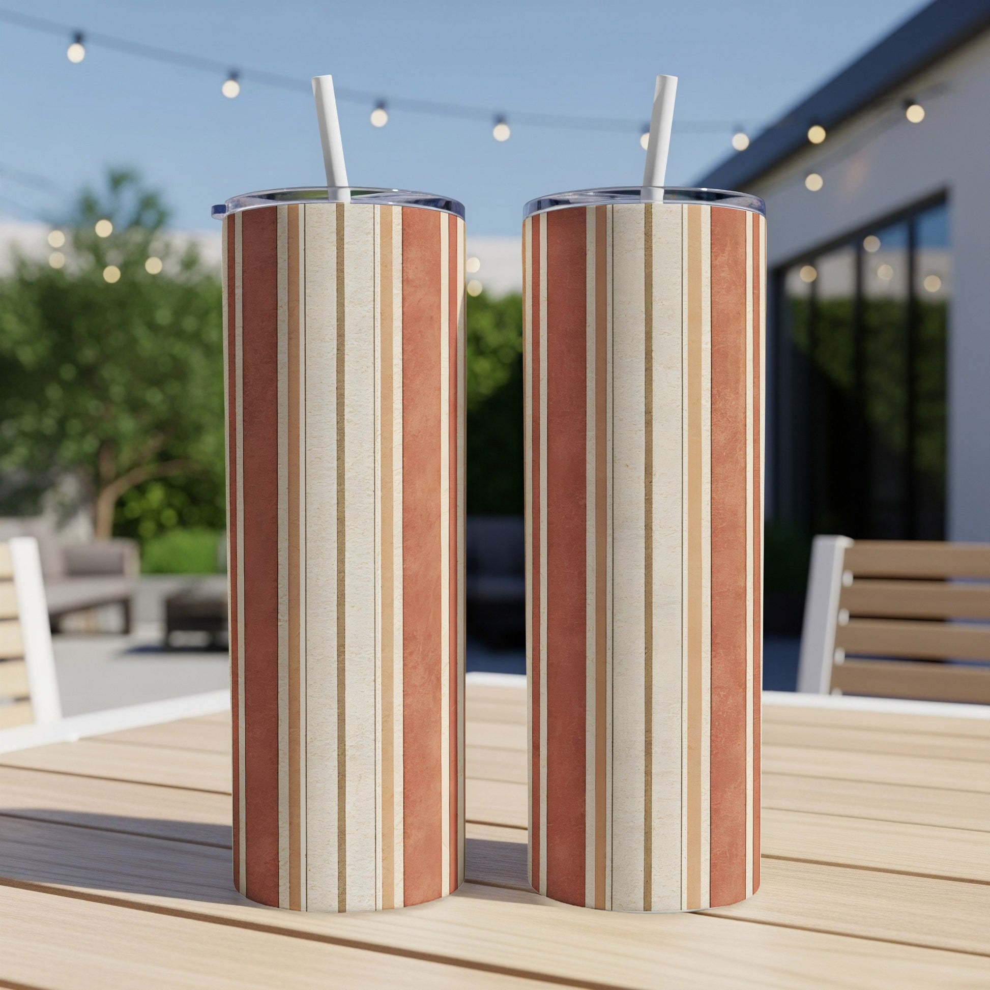 Stylish Vertical Striped Tall Tumblers with Straws